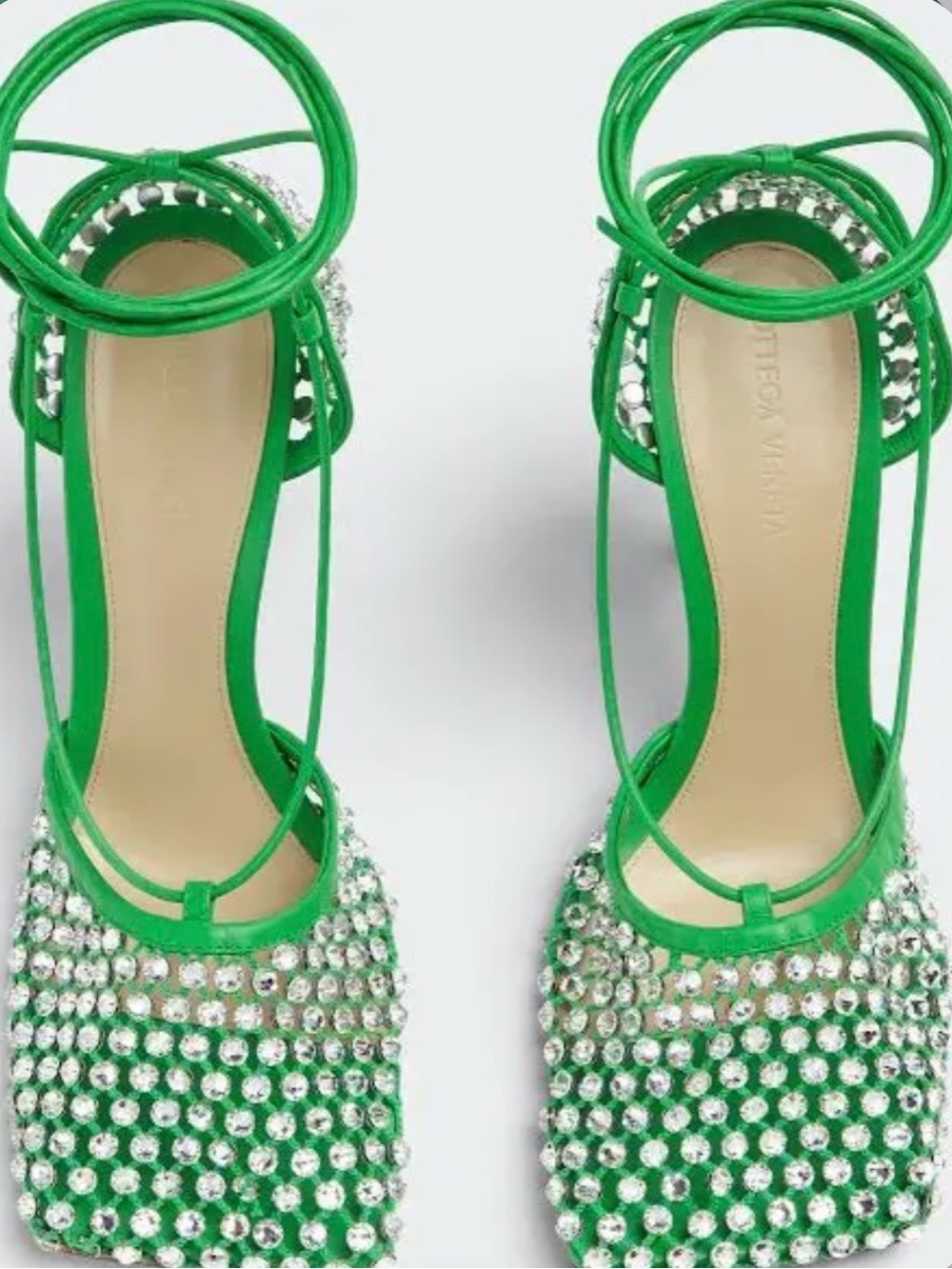 Bottega Veneta Green Crystal-Embellished Strappy Heels - Picture 1 of 10